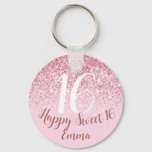 Happy Birthday niece Sweet 16 Blush Pink Glitter Key Ring