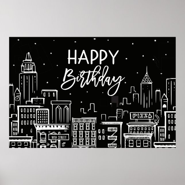 Happy Birthday Night City Scape Poster (Front)