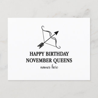 happy birthday november queen card personalised