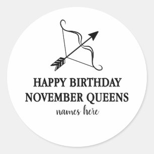 happy birthday november queen card personalised classic round sticker