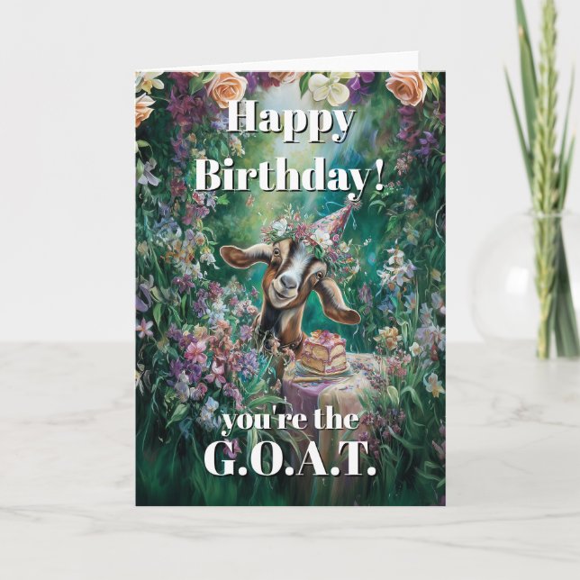 Happy Birthday Nubian Goat Garden Flowers Card (Front)