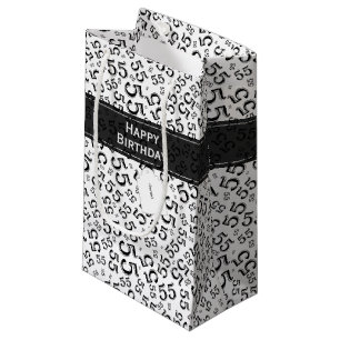 Happy Birthday Number 55 Pattern Black/White Small Gift Bag