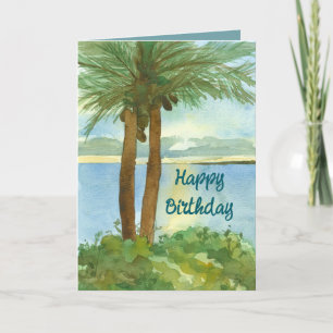 Happy Birthday Ocean Sunrise Palm Trees Custom  Card