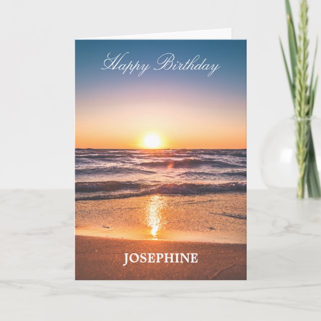 Happy Birthday Ocean Sunset Tropical Holiday Card (Front)