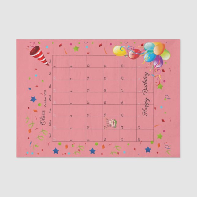 Happy Birthday October 2022 Tissue Paper (Front)