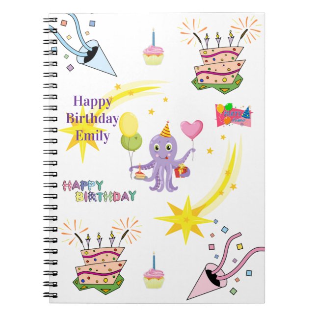 Happy Birthday Octopus Cupcake Notebook (Front)