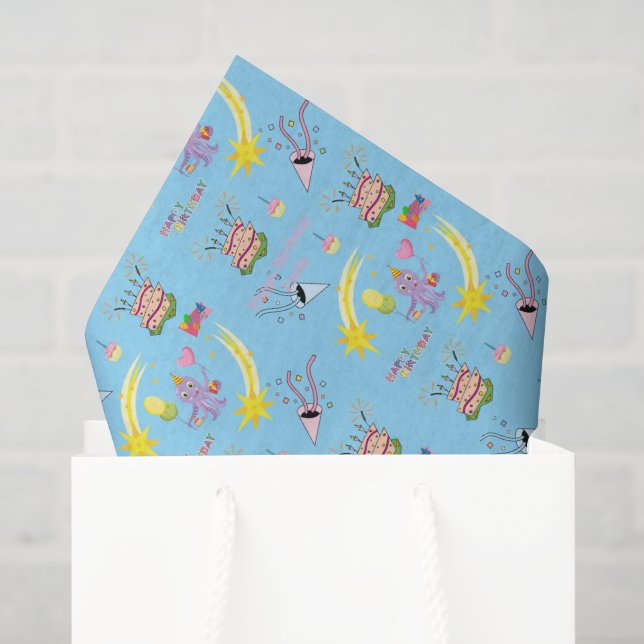 Happy Birthday Octopus Cupcake Tissue Paper  (Gift Bag)