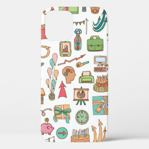 Happy birthday office elements in sketch doodle ha iPhone 12 case