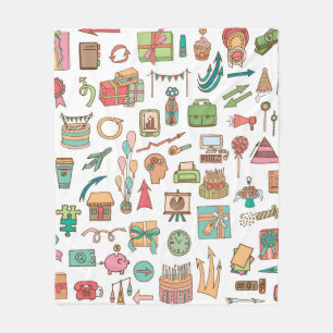 Happy birthday office elements in sketch doodle ha fleece blanket