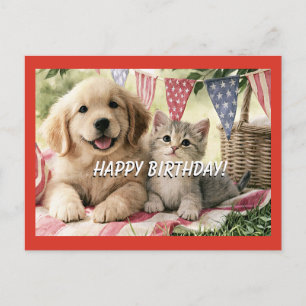Happy Birthday, oh so cute pets, Holiday Postcard