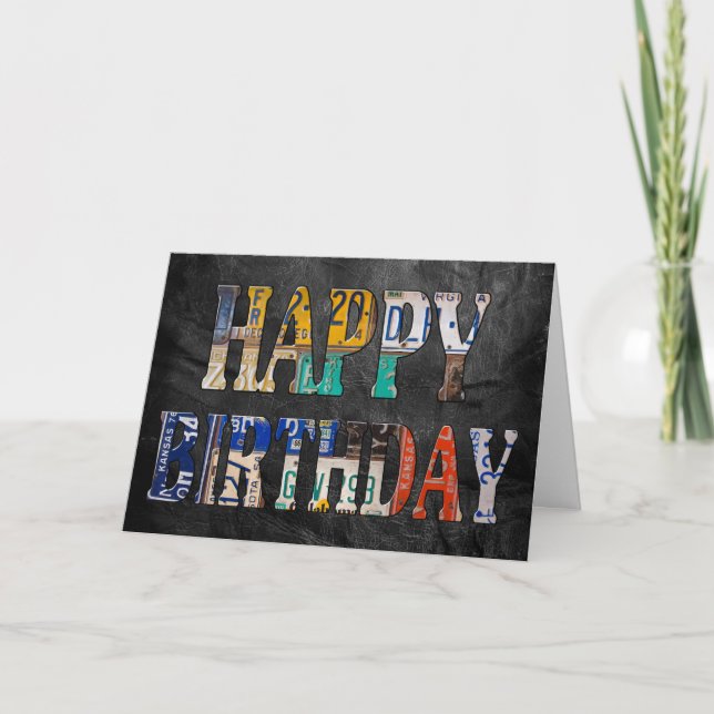 Happy Birthday-old rusty license plates Card (Front)