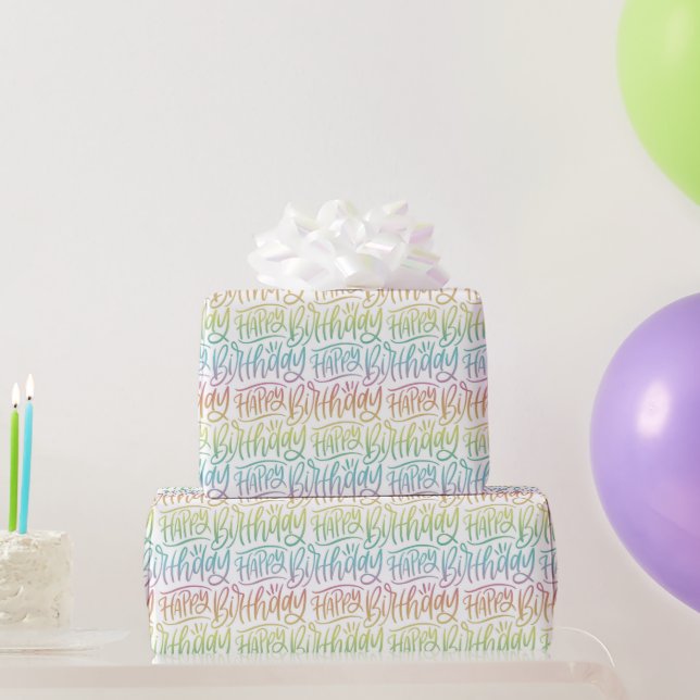 Happy Birthday Ombre Gradient Hand Lettering Wrapping Paper (Party Gifts)