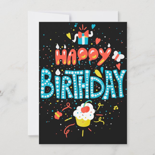Happy Birthday on Black Invitation (Front)