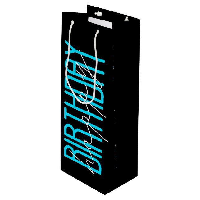 Happy Birthday On Black Wine Gift Bag (Front Angled)