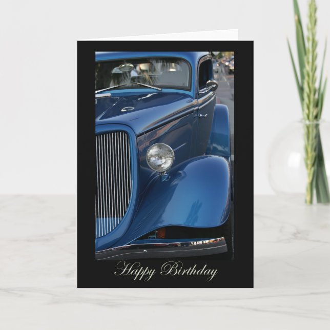 Happy Birthday on black with Vintage Car Card (Front)