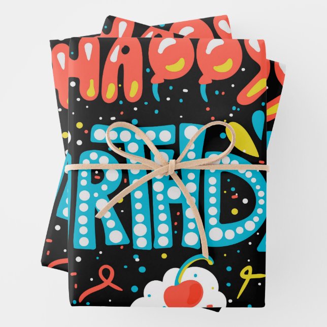 Happy Birthday on Black Wrapping Paper Sheet (In situ)