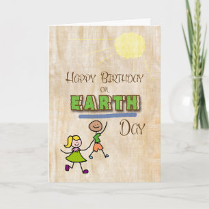 Happy Birthday on Earth Day Stick Kids Word Art Card