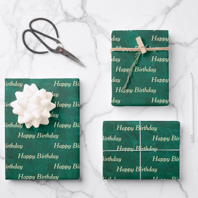 Happy Birthday On Green Leather Wrapping Paper Sheet (Front)