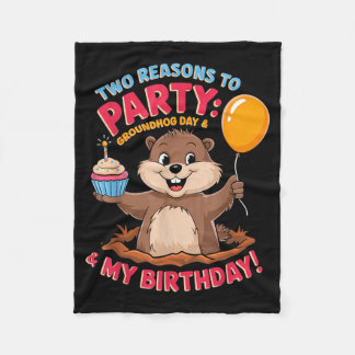 Happy Birthday On Groundhog Day 2025 Cute Birthday Fleece Blanket
