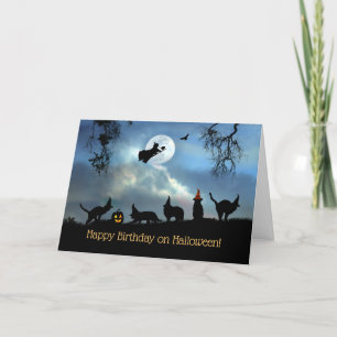 Happy Birthday on Halloween Black Cats Cute Card