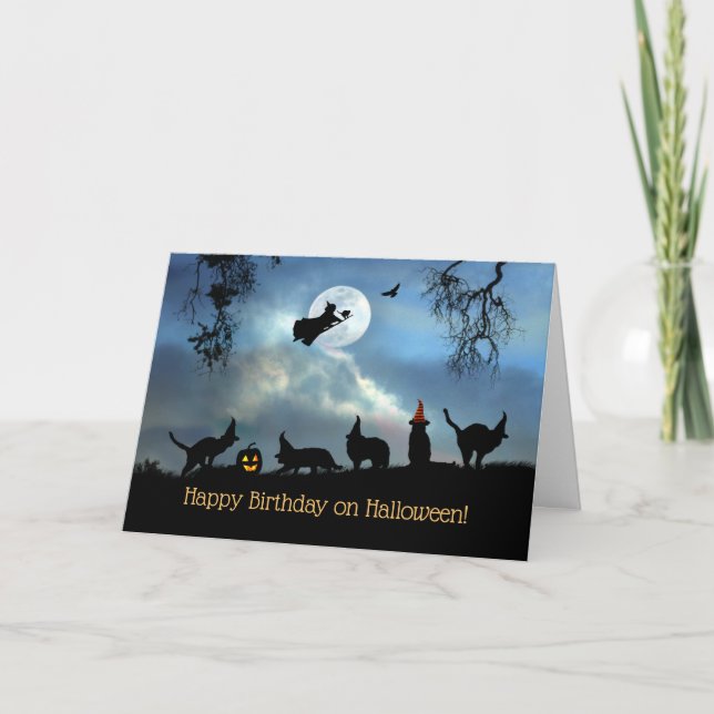 Happy Birthday on Halloween Black Cats Cute Card (Front)