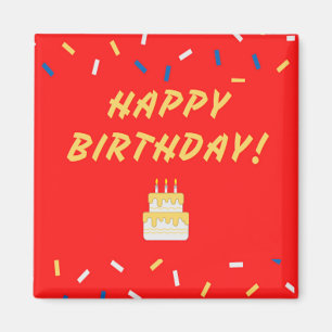 Happy birthday on red magnet