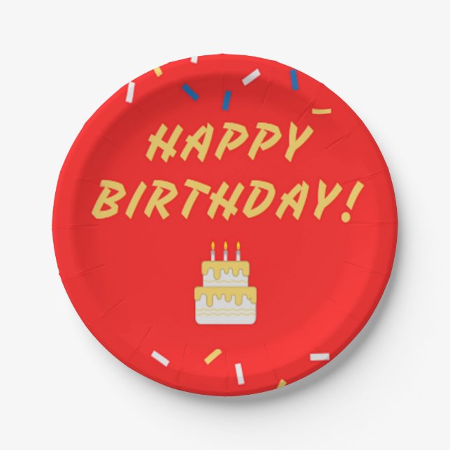 Happy birthday on red paper plate (Front)