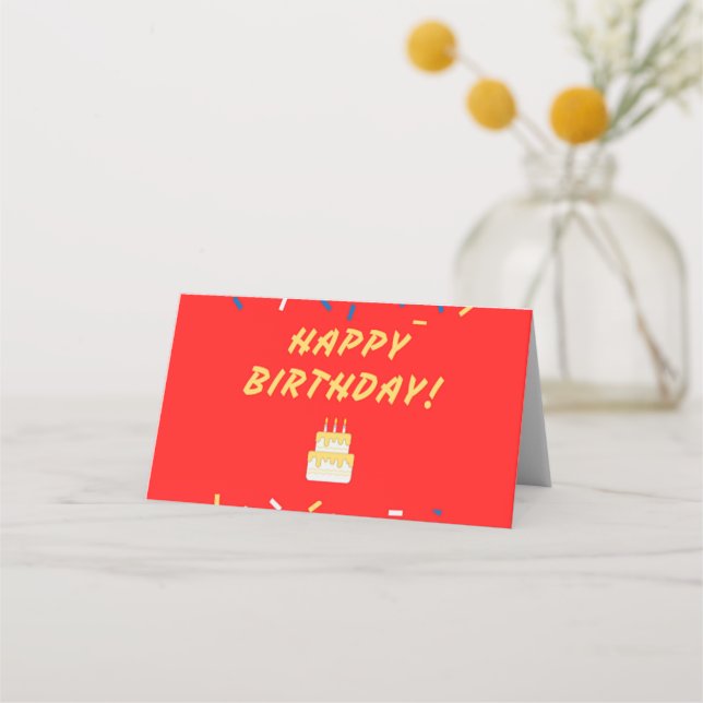 Happy birthday on red place card (Front)