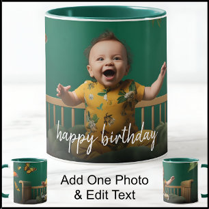 Happy Birthday One Photo Template With Fancy Text  Mug