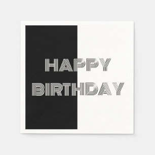 Happy Birthday Op Art Black White Party Table Napkin