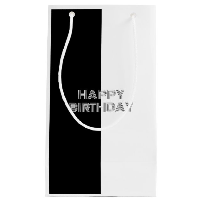Happy Birthday Op Art Stylish Black and White Small Gift Bag (Front)