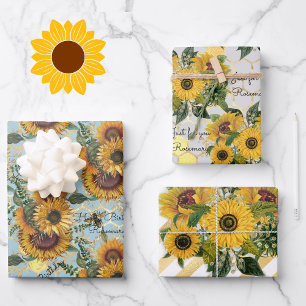 Happy Birthday or Retirement Sunflower Add Name 3 Wrapping Paper Sheet