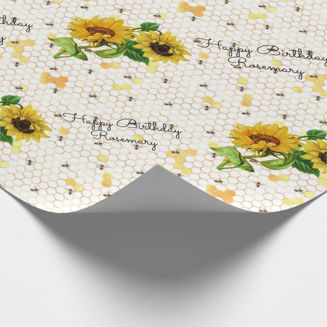 Happy Birthday or Retirement Sunflower Add Name Wr Wrapping Paper (Corner)