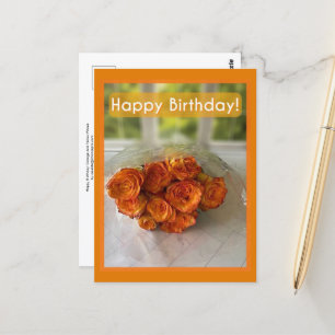 Happy Birthday! Orange and Yellow Roses Postcard