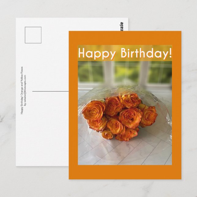Happy Birthday! Orange and Yellow Roses Postcard (Front/Back)