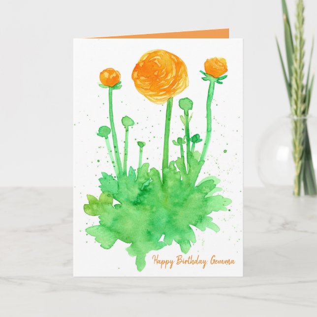 Happy Birthday Orange Flowers Personalised Custom Card (Front)