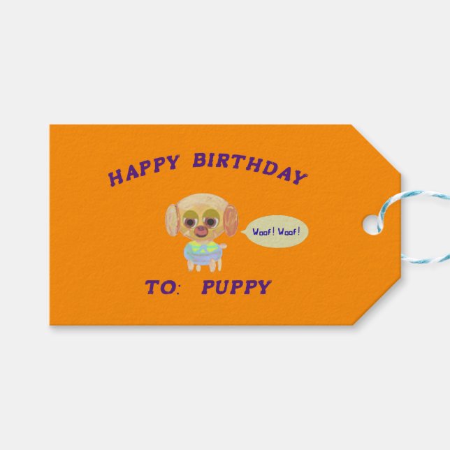 Happy Birthday Orange Gift Tags (Front (Horizontal))