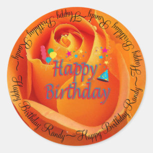 Happy Birthday Orange Rose Classic Round Sticker