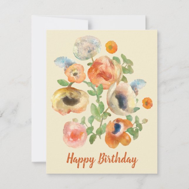 Happy Birthday Orange Spring Flowers Card (Back)