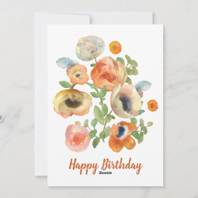 Happy Birthday Orange Spring Flowers Holiday Card (Back)