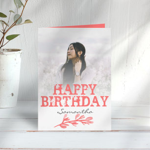 Happy Birthday Orange Text & Photo Card