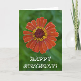 Happy Birthday Orange Zinnia flower blossom Card