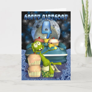 Happy Birthday , Out of this world, alien with cup Card