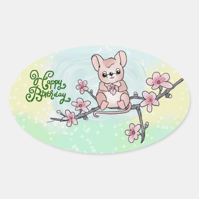 Happy Birthday Oval Sticker (Front)