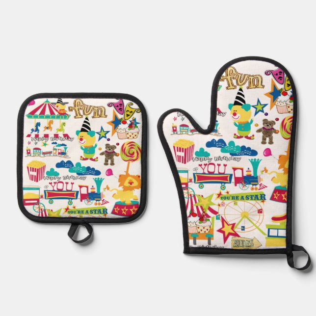 Happy Birthday Oven Mitt and Pot Holder Sets Oven Mitt & Pot Holder Set (Front)