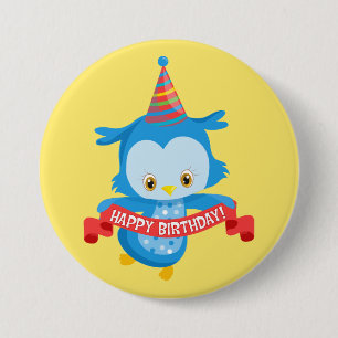 Happy Birthday Owl 7.5 Cm Round Badge