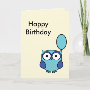 Happy Birthday Owl Blue and Aqua Card