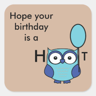 Happy Birthday Owl Blue and Aqua Square Sticker