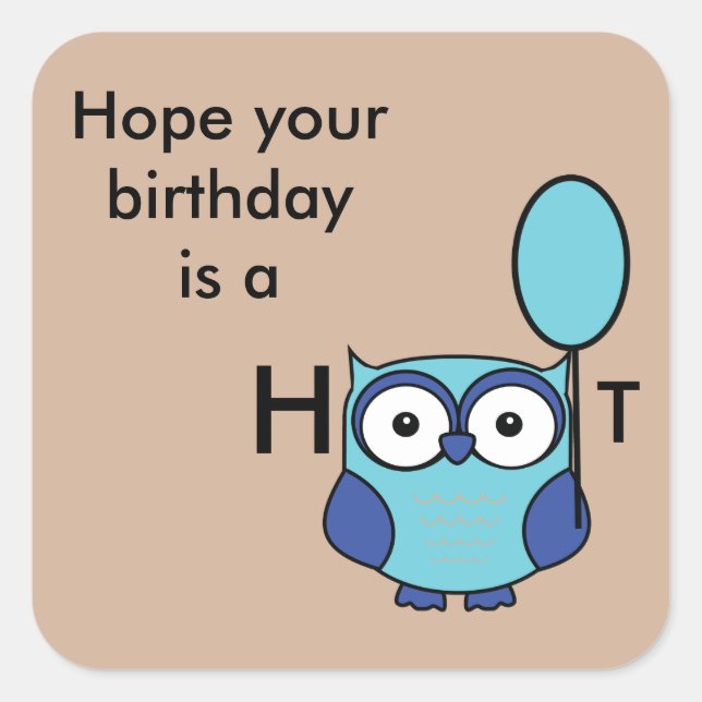 Happy Birthday Owl Blue and Aqua Square Sticker (Front)