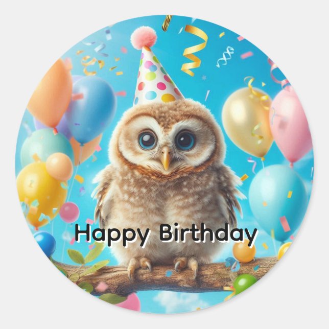 Happy Birthday Owl  Classic Round Sticker (Front)